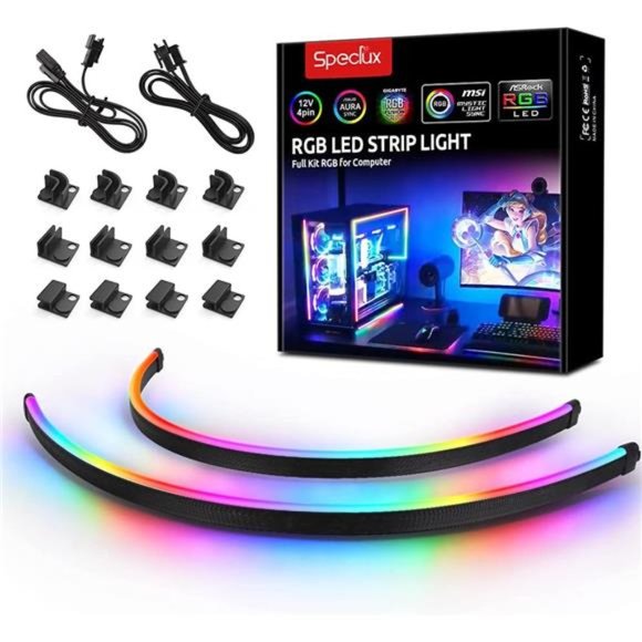 NEON Addressable RGB PC LED Strip, 2x15.7inch WS2812 RGB Rainbow Magnetic - Picture 1 of 6